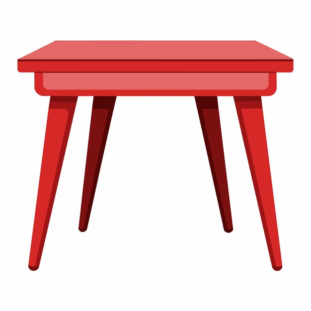 a wooden table with a blue top and a red base