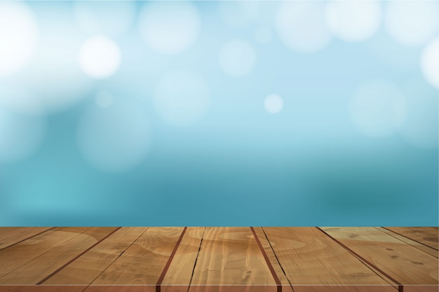 Vector wooden table with blurred background