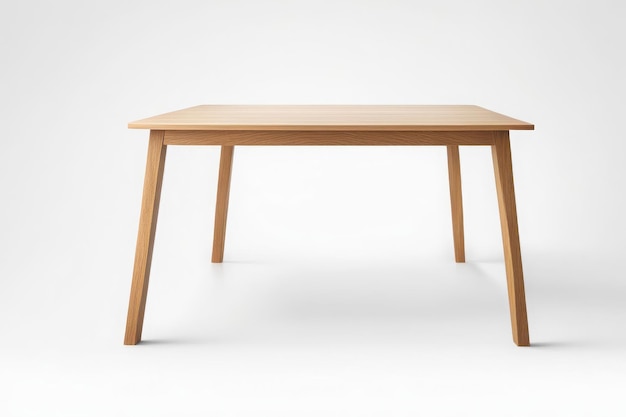 a wooden table with a wooden top sits against a white background