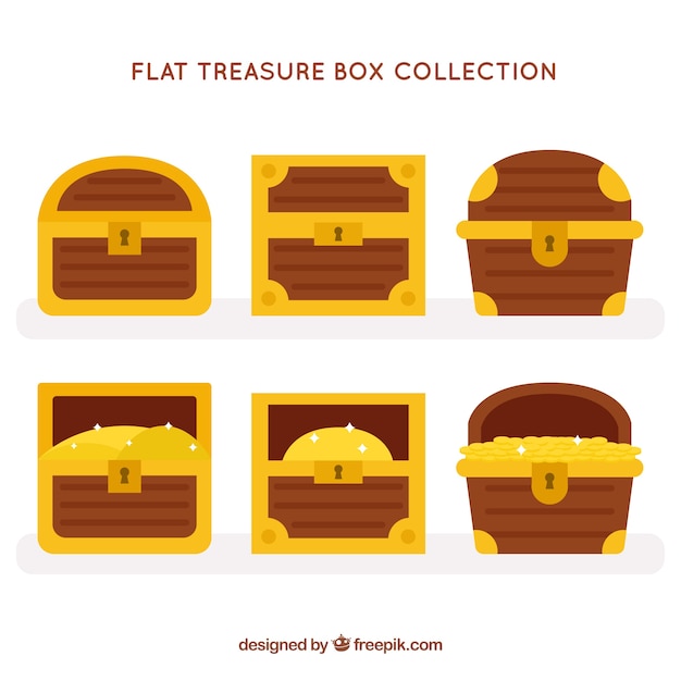 Wooden treasure box collection with flat design