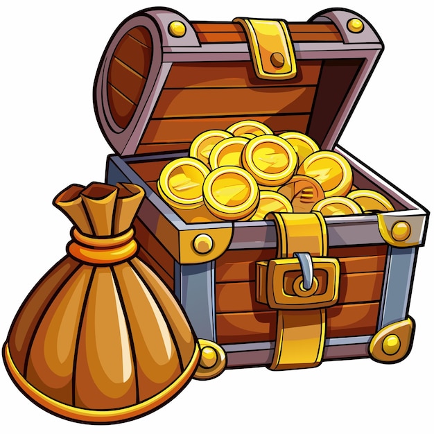 a wooden treasure chest with gold coins in it