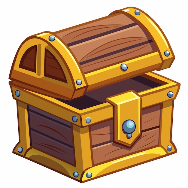 Wooden Treasure Chest with Golden Accents in Cartoon Style