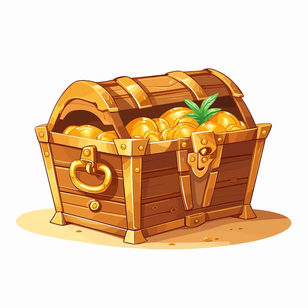 Vector a wooden treasure chest with a wooden trunk and a gold mask on it