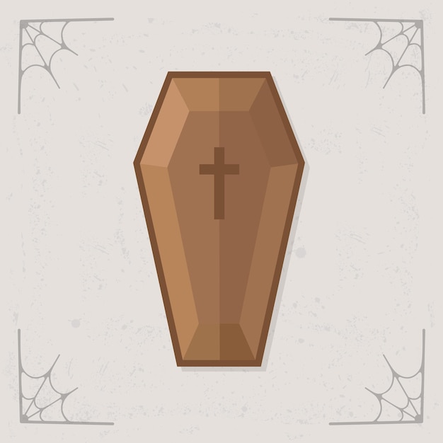 Vector wooden vampire coffin vector halloween illustration isolated on gray background