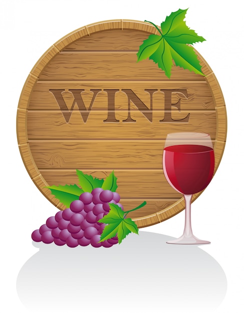 Wooden wine barrel and glass vector illustration