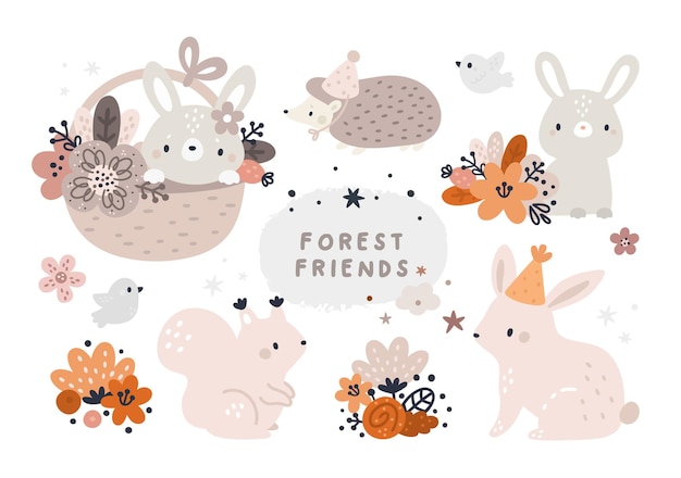 Woodlands baby animals in scandinavian style for kids