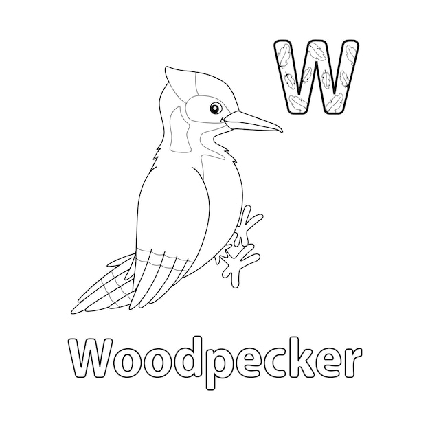 Woodpecker Alphabet ABC Coloring Page W