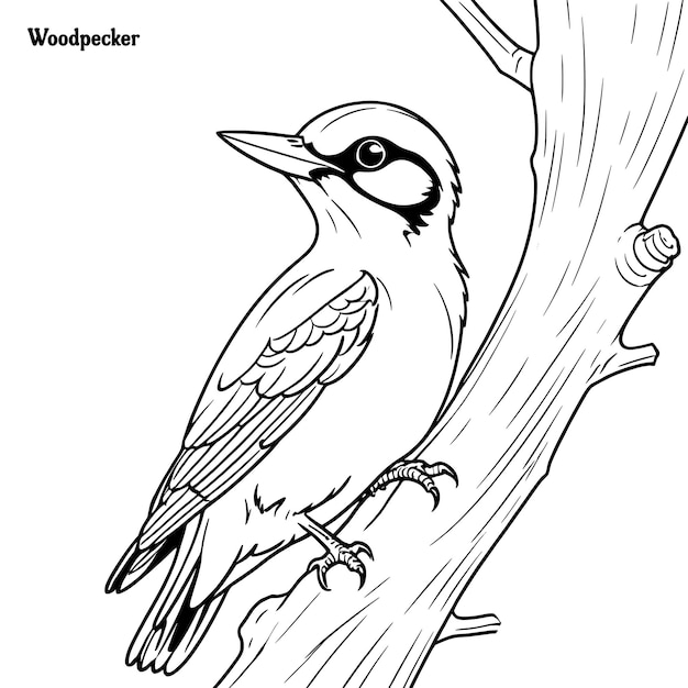 Vector woodpecker hand drawing coloring page and outline vector design