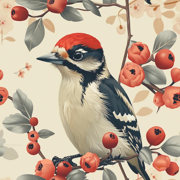 Woodpecker seamless pattern background vector cute birds graphic with EPS file