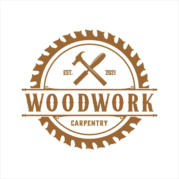 woodwork carpentry logo design template vector, vintage style.