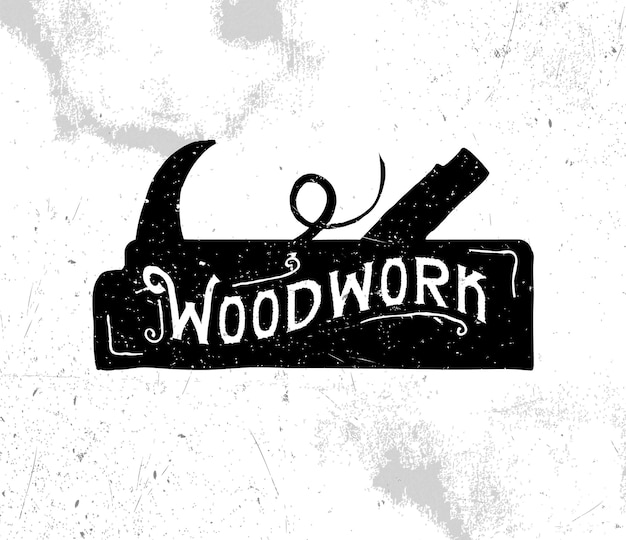 Woodwork Lettering for tshirt sticker print Retro vintage hand drawn monochrome badge