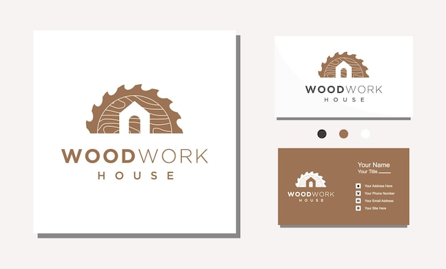 Woodwork sawmill carpentry house logo design vector illustration