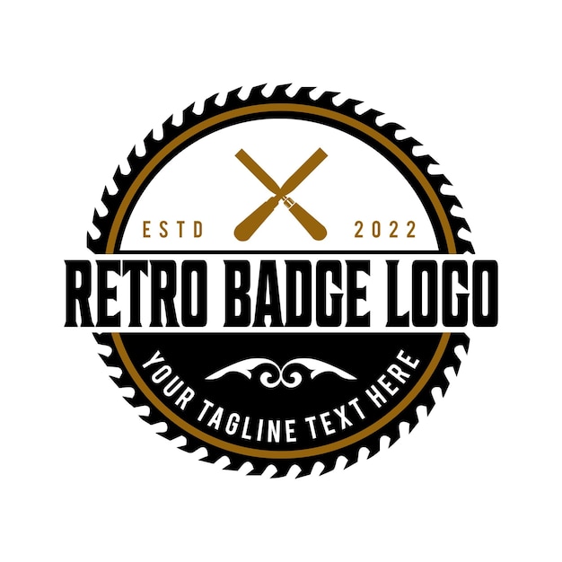 Woodworking carpentry handcrafted retro vintage badge logo design