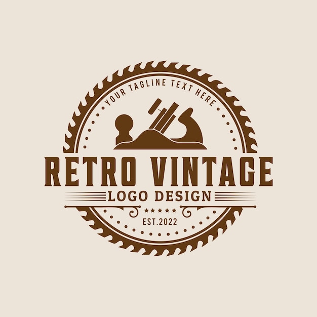 Woodworking carpentry handcrafted retro vintage badge logo design