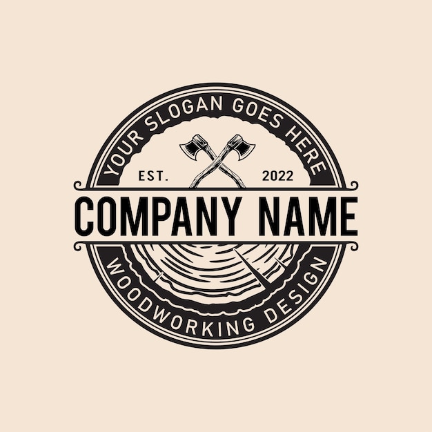 Woodworking carpentry handcrafted retro vintage logo design