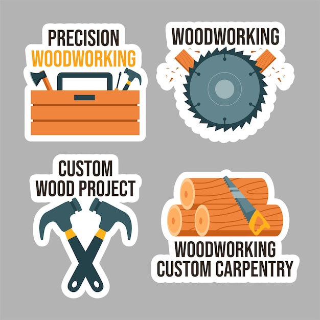 Vector woodworking label flat cartoon hand drawn templates background illustration