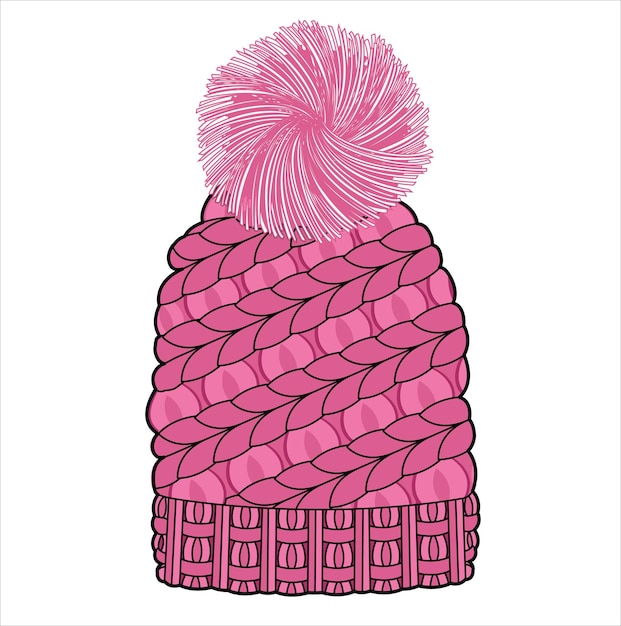 WOOLEN BOBBLE KNIT CAP WITH POM POM IN EDITABLE VECTOR