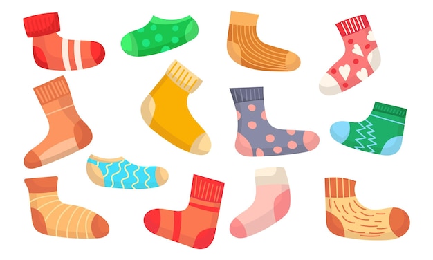 Woolen socks for feet icon set Accessory cotton collection and cartoon clothes Textile color