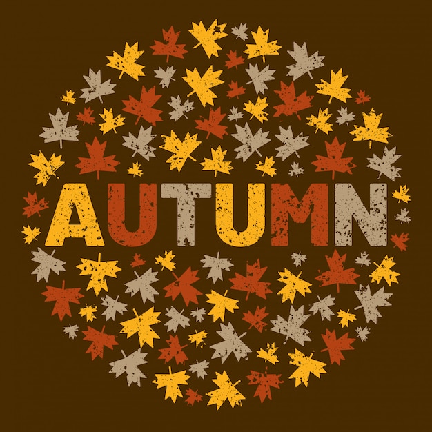 The word AUTUMN surrounded by tree leaf.