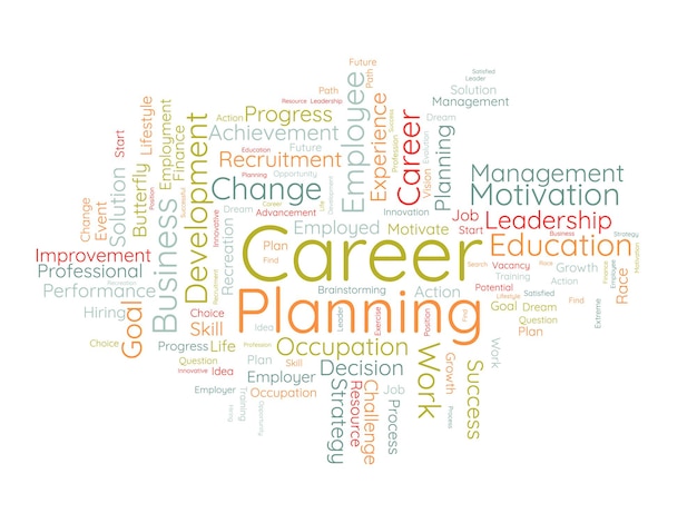 Vector word cloud background concept for career planning set the goal with planning success strategy of get career achievement vector illustration