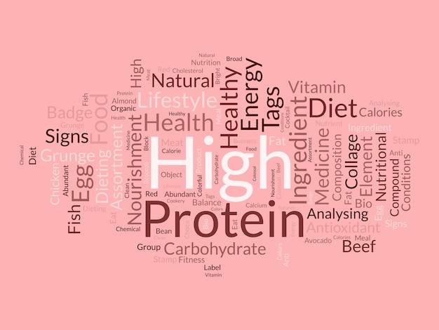 Word cloud background concept for High protein Change your lifestyle with healthy nutrition organic food eating vector illustration