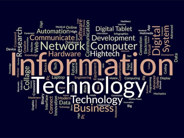 Vector word cloud background concept for information technology computer network system use for internet communication skill develop vector illustration