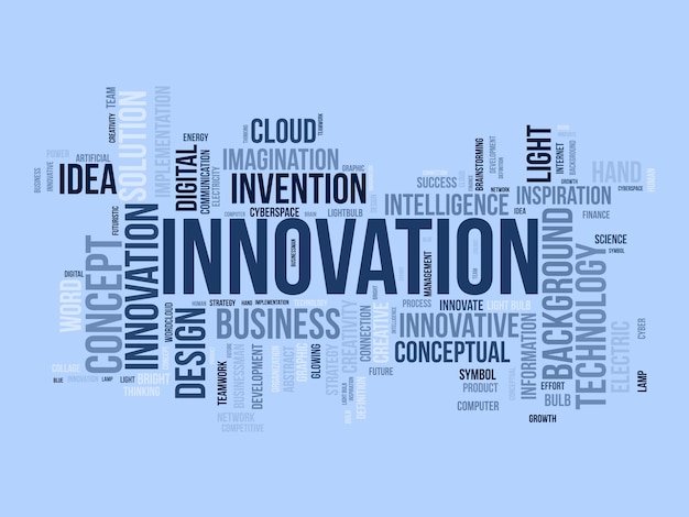 Word cloud background concept for Innovation Creativity concept strategy can do invention solution idea develop vector illustration