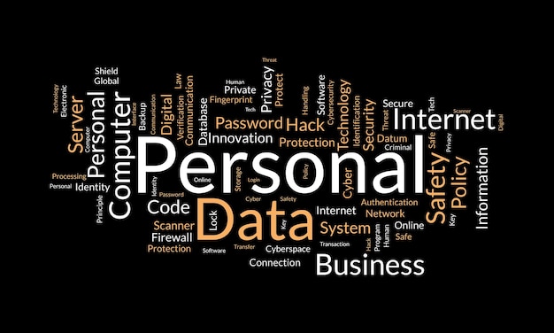 Word cloud background concept for Personal data Digital safety protection policy used for personal internet security vector illustration