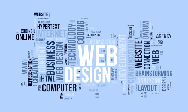 Vector word cloud background concept for web design website optimization with web seo page rank concept vector illustration