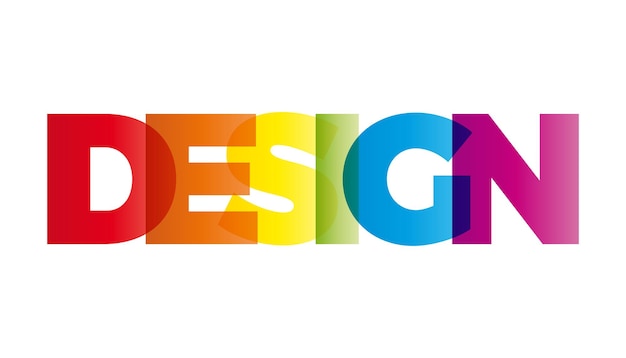 The word Design Vector banner with the text colored rainbow