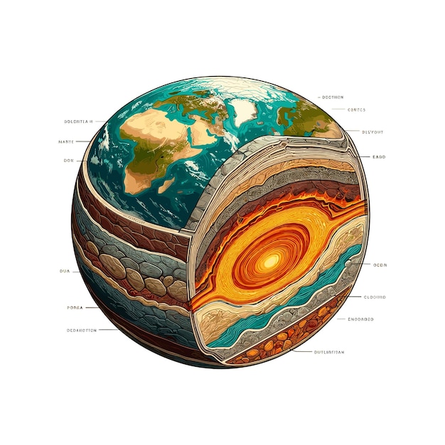 Vector word earth crosssection and layer of earth