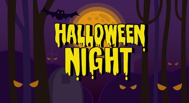 Word Halloween Night with grave background