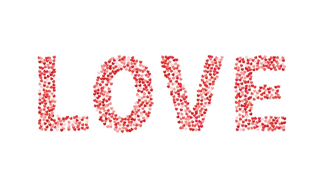 The word love made of little hearts shades of red and pink Valentine s day typography poster Easy to edit template for your artworks