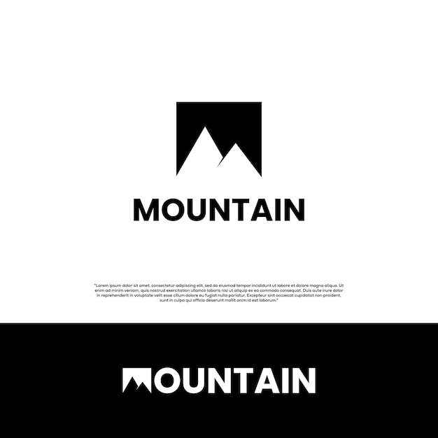 Word mountain with mountain icon as letter M logo silhouette monochrome design