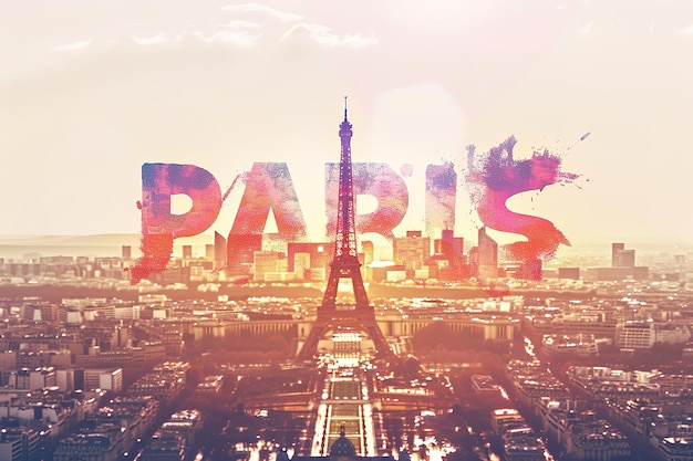 Vector word paris france and europe city travel concept