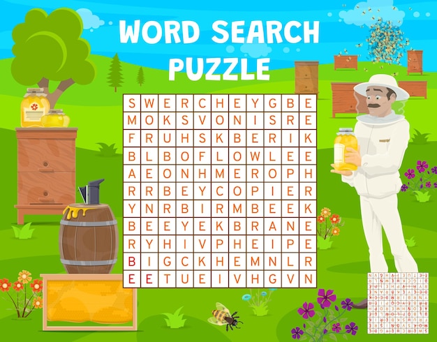 Word search puzzle game worksheet beekeeping test