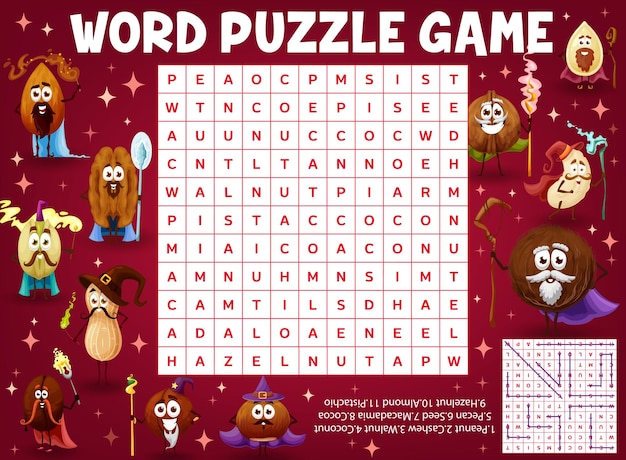 Word search puzzle quiz game with nuts