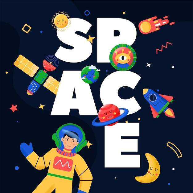 Word space illustration with space universeUniverse stickers