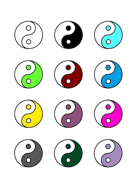 The word yin yang is on the white background