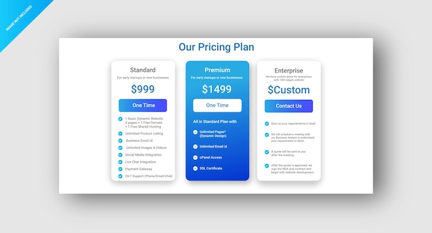 Wordpress Website Pricing Plan horizontal banner template