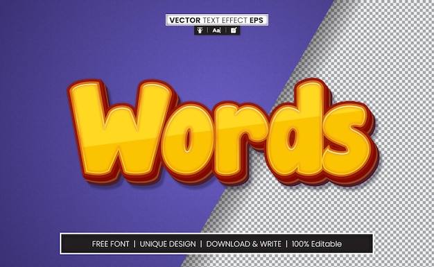 Vector words 3d text effect fully editable