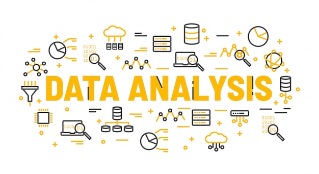 The words Data Analysis surrounded by icons