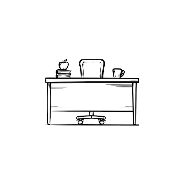 Work desk hand drawn outline doodle icon. Pupil or teacher work desk vector sketch illustration for print, web, mobile and infographics isolated on white background.