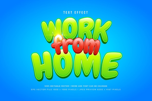 Work from home 3d text effect on blue background