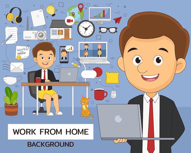 Work from home concept background. Flat icons.