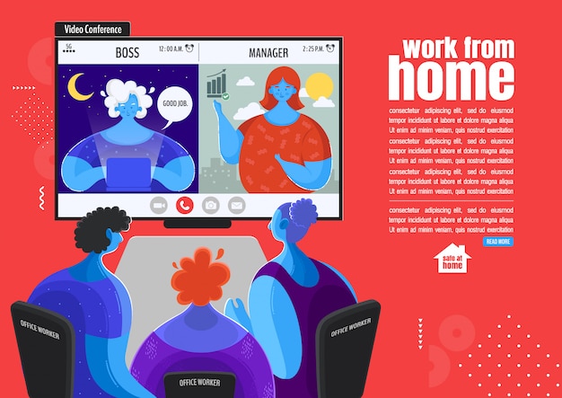 work from home, Images of video conferencing during the coronavirus outbreak, illustration.