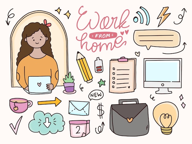 Work from home sticker drawing doodle illustration