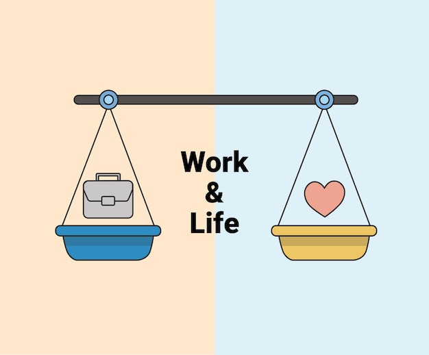 Vector work and life balance illustration set seesaw business lifestyle love equal vector drawing