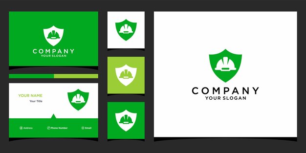 Work shield logo design with bussines card template