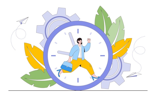 Vector work time management and quick response concept people rush to do everything at work when time is running out outline design style minimal vector illustration for landing page web banner